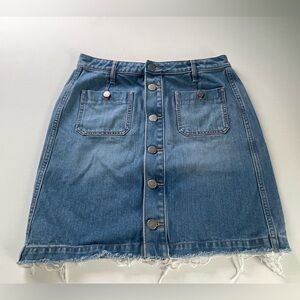 LOFT Ann Taylor Blue Jean Short Denim Skirt Raw Hem Pockets Size 8 New